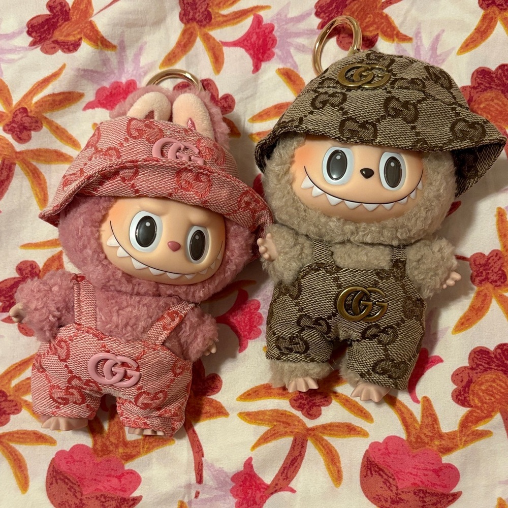 Cute Plush Keychain Set - Pink and Brown